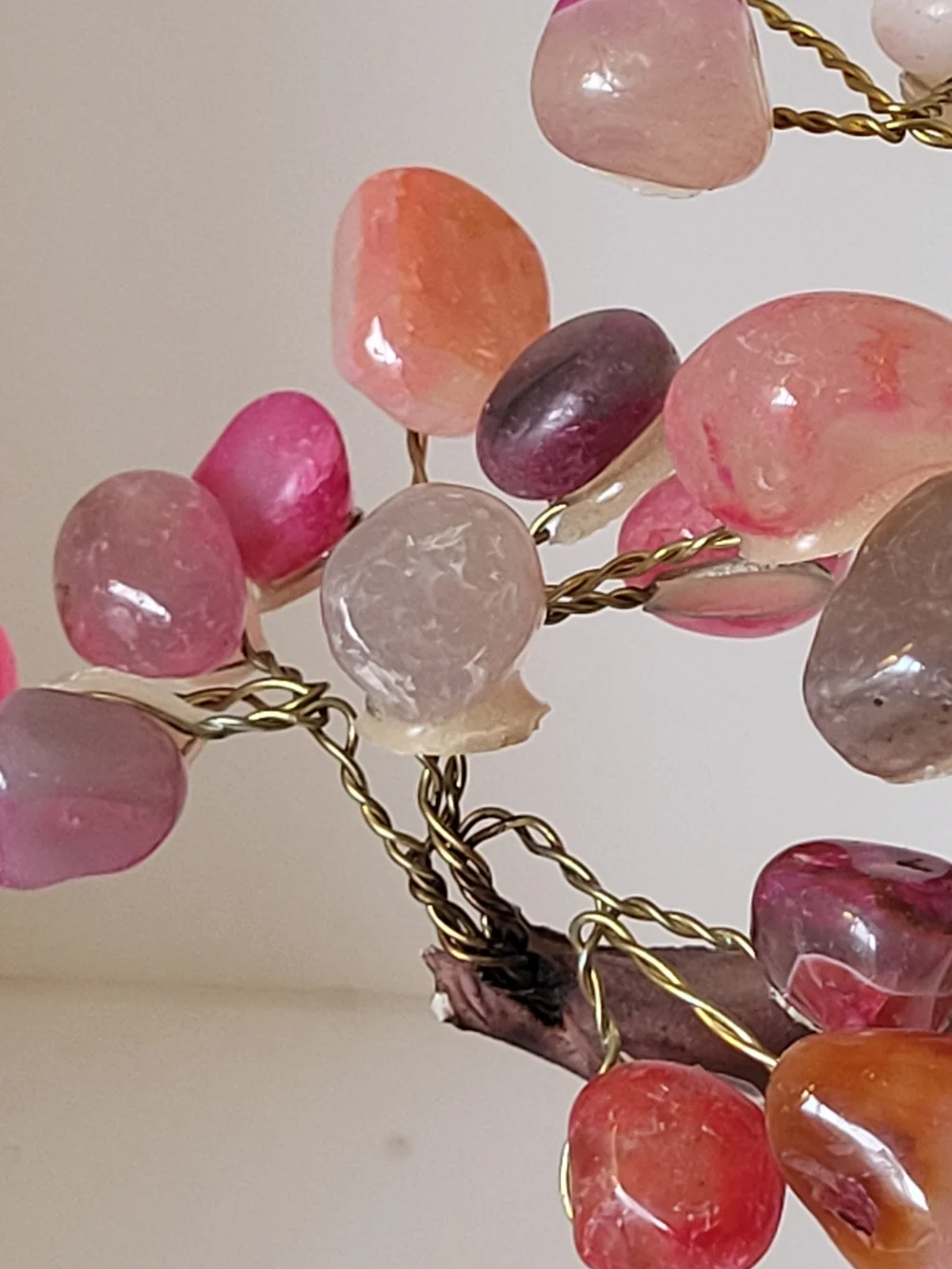 Pink Agate Gemstone Wire Bonsai Tree Of Life on Quartz Crystal Base 7